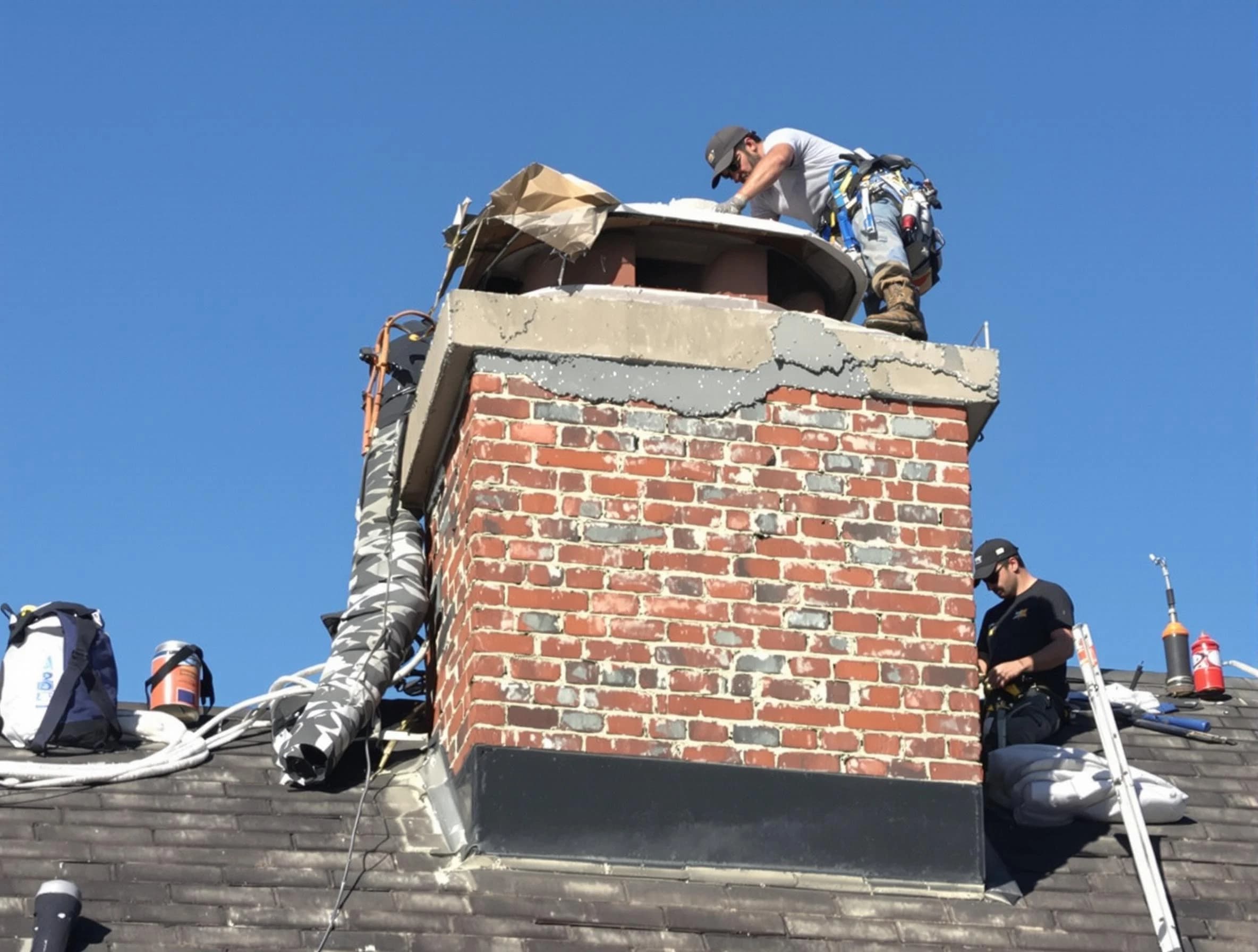 Lower Burrell Chimney Sweep installing a custom chimney crown in Lower Burrell, PA