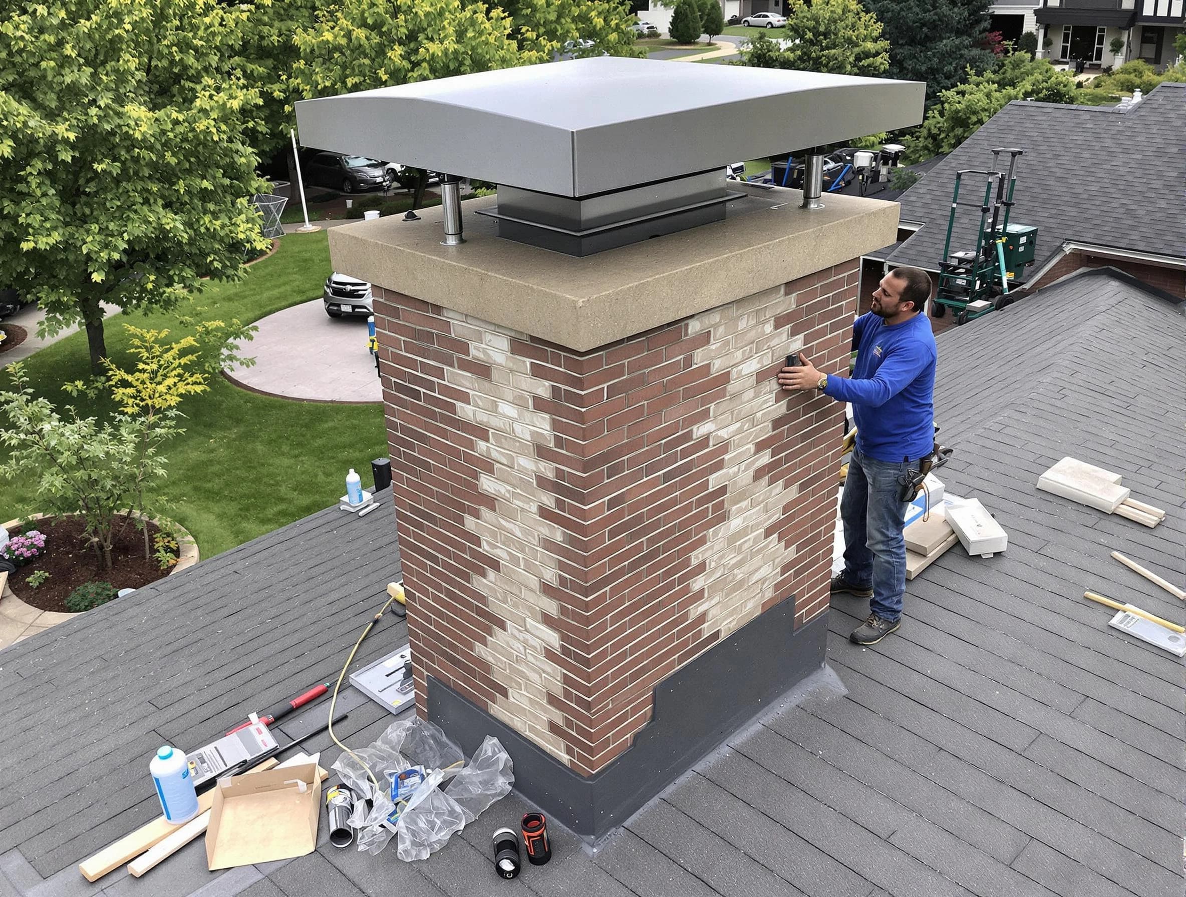 Lower Burrell Chimney Sweep team working on a custom chimney remodel in Lower Burrell, PA
