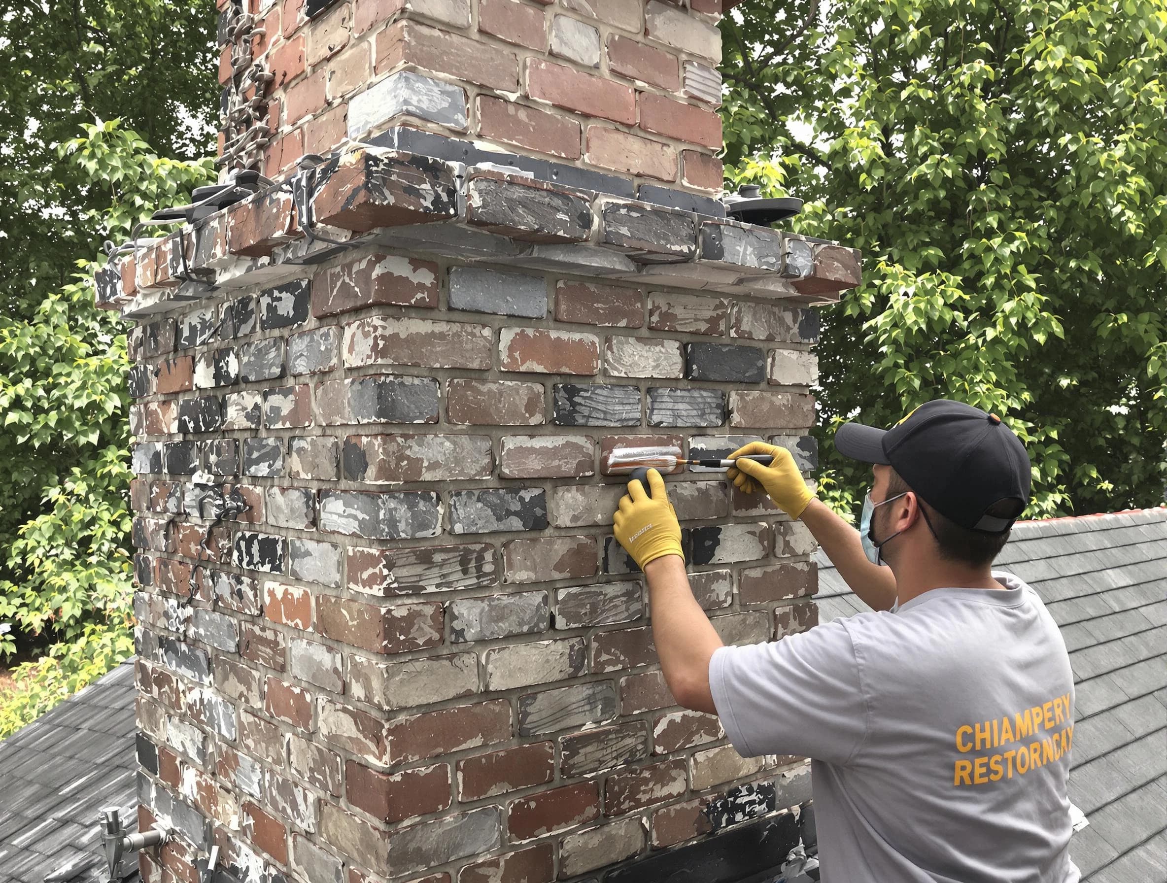In-progress chimney restoration by Lower Burrell Chimney Sweep in Lower Burrell, PA