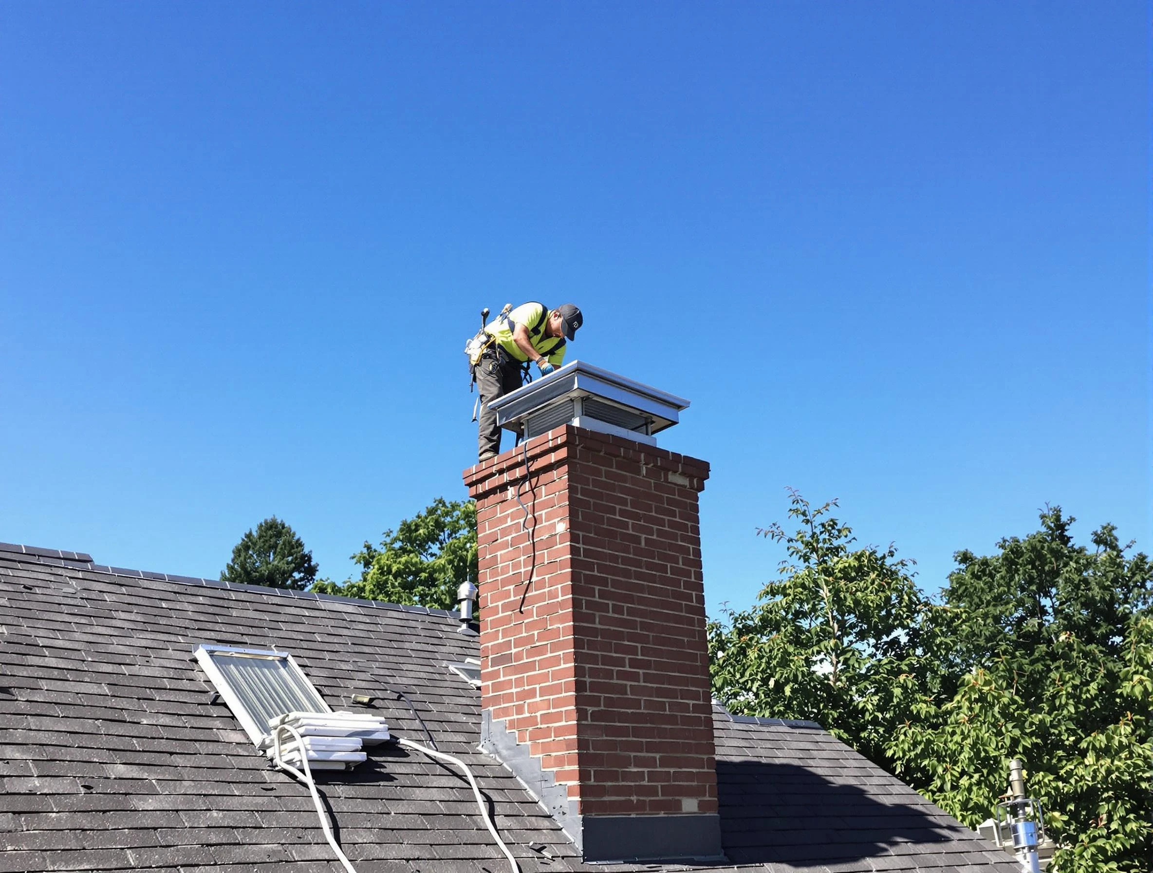 Lower Burrell Chimney Sweep technician measuring a chimney cap in Lower Burrell, PA